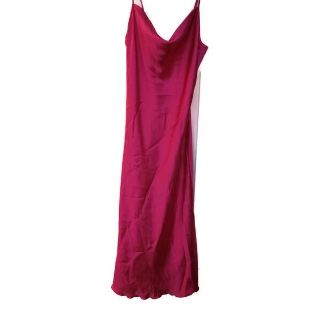 Bebe Midi Dress Women XS Magenta Satin Slip Y2K‎ Baby Doll Empire Waist Pink